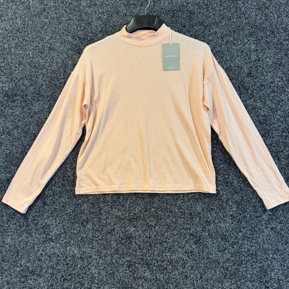 EVERLANE Mock‎ Neck Long Sleeve Cotton T Shirt Peach Size Small NWT